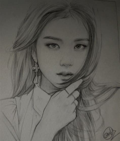 Tried to draw Jisoo | Pencil drawing images, Cool art drawings, Art drawings sketches creative