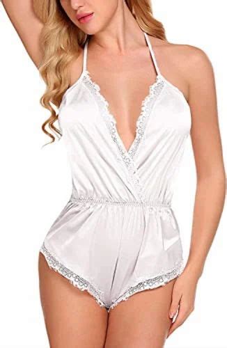 Satin Plain Honeymoon Baby Doll Lingerie Body Suit Multiple Color At