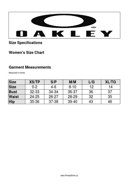 Oakley Womens Size Chart | PDF