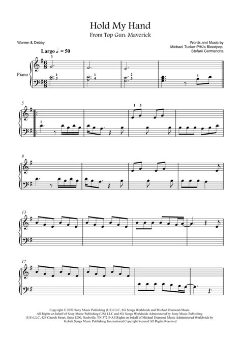 Hold My Hand Arr Warren Debby By Lady Gaga Sheet Music For Easy