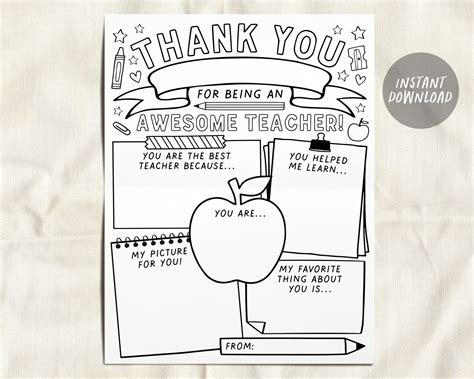 Teacher Appreciation Week Printable Teacher Coloring Page Survey Elem