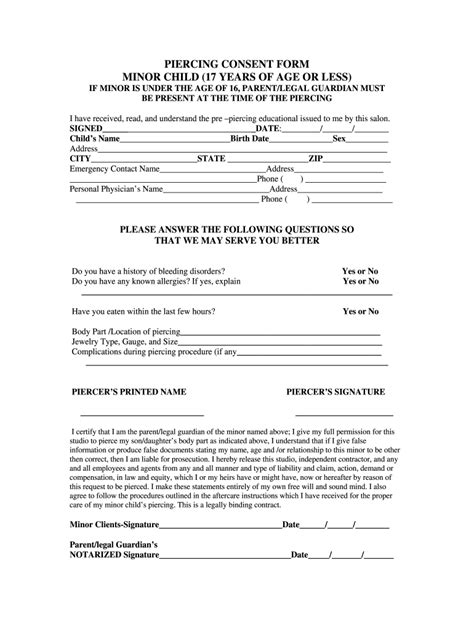 Piercing Consent Form Fill Out And Sign Online Dochub