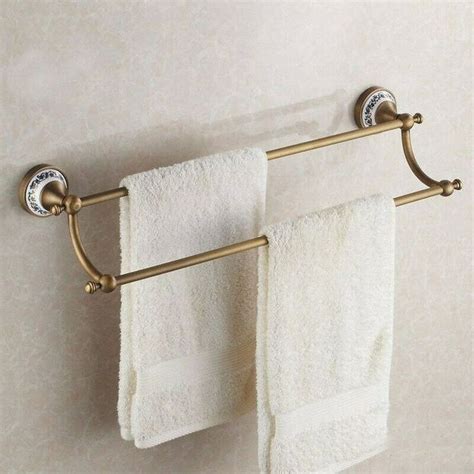 Antique Brass Wall Mounted Bathroom Double Towel Rail Rack Holder