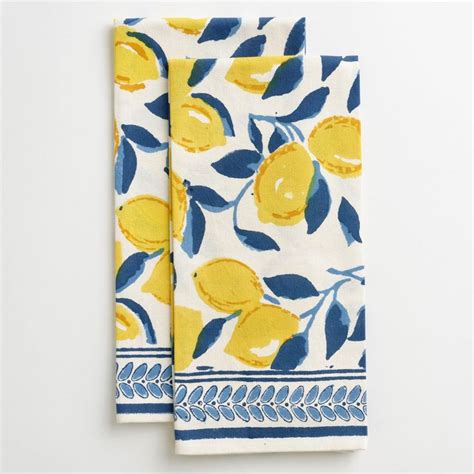 Mod Lemon Tea Towel Set Of 2 Blue Tea Towel Tea Towels Lemon