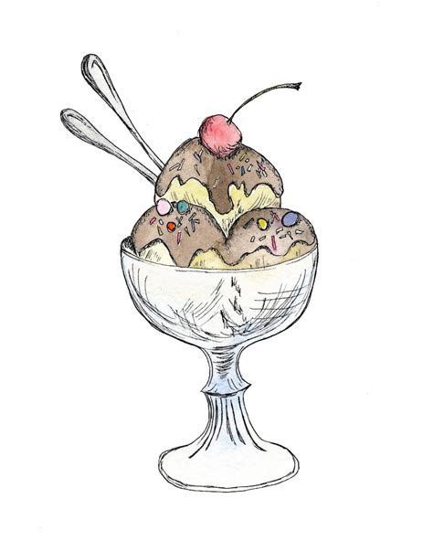 Ice Cream Sundae, Watercolor Dessert, Dessert Paintings, Bakery Decor, Dessert Decor, Dessert ...