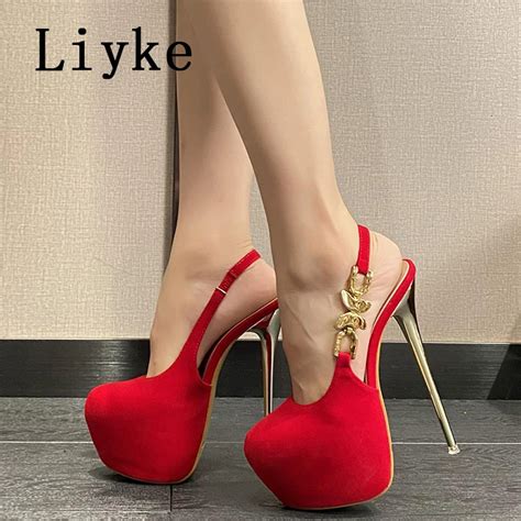 Liyke Fashion Design Metal Butterfly Chain Back Strap Women Platform