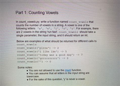 Solved Part 1 Counting Vowels In Count Vowels Py Write A Chegg