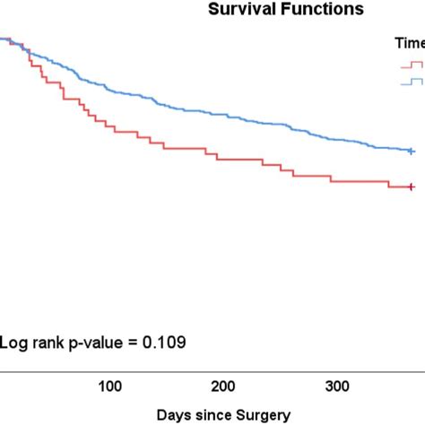 Kaplan Meier Survival Curve Comparing 1 Year Mortality Between Patients