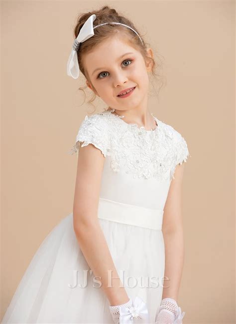 Ball Gown Princess Scoop Floor Length Satin Tulle Flower Girl Dress