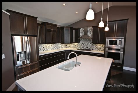 Espresso Kitchen Cabinets With White Quartz Countertops - Anipinan Kitchen