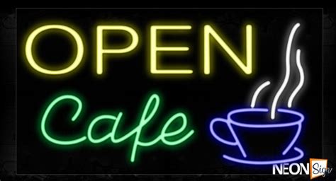 Open Cafe With Cup Logo Neon Sign - NeonSign.com