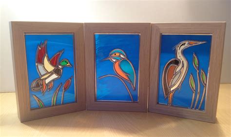 3 A5 Framed Birds Viv Wilkins Glassartviv Wilkins Glassart