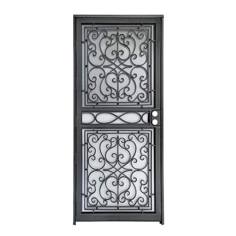 Grisham Cambridge 36 in. x 80 in. Reversible Hinging Black Wrought Iron Steel Storm Security ...