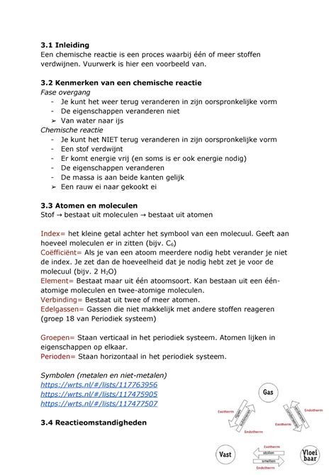 Samenvatting Hoofdstuk Scheikunde Inleiding Een Chemische Reactie