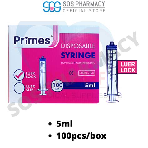 Aros Primes Disposable Syringe 3ml 5ml 10ml 20ml Luer Lock Pink Box