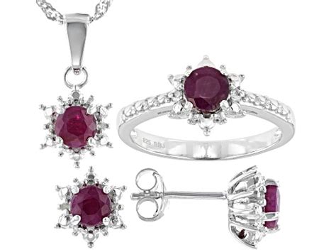 Ctw Ruby With Ctw Round Diamond Accent Rhodium Over Sterling