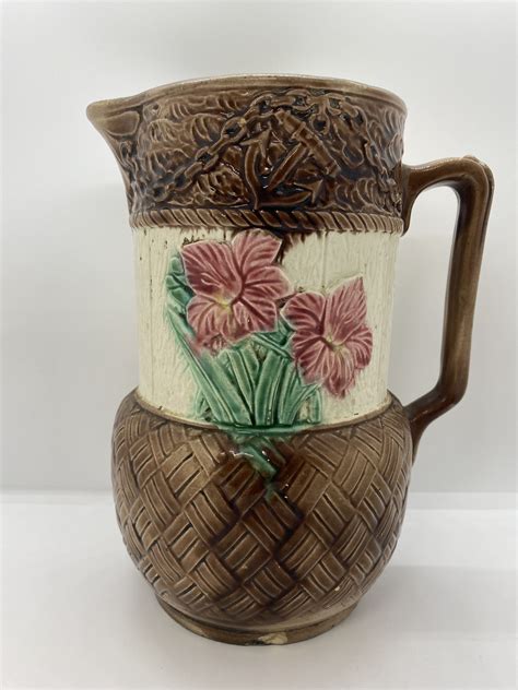 Majolica Pitcher with Leaf and Floral Decoration – Montgomery Antiques & Interiors