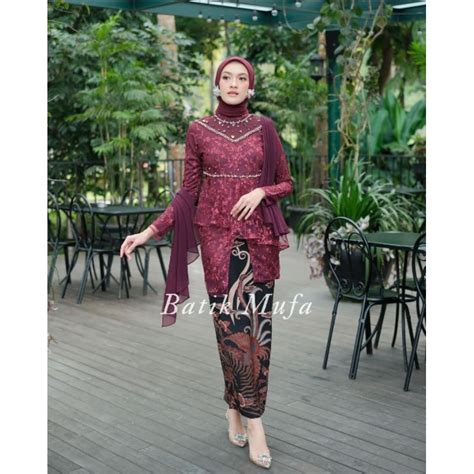 Jual Set Couple Kaluna Maroon Kebaya Modern Kebaya Lamaran Kebaya