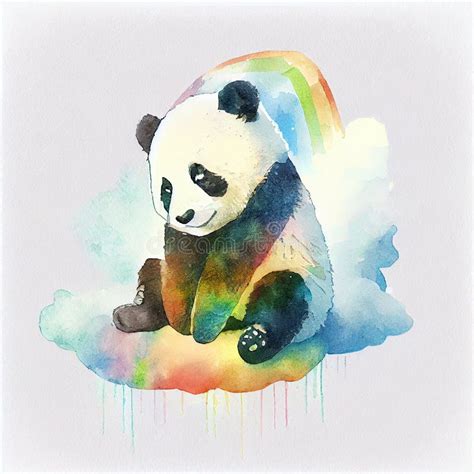 Baby Panda Op Een Regenboog Tussen Sterren En Wolken Postkaart In