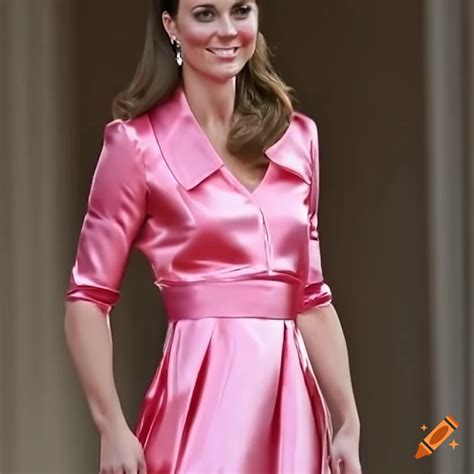 Princess Kate In Pink Satin Blouse And Skirt On Craiyon