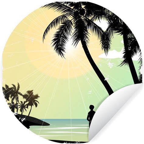 WallCircle Muurstickers Behangcirkel Strand Zon Palmboom