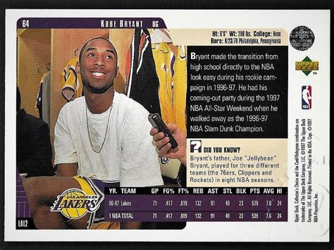 Kobe Bryant Autograph Signed Upper Deck Card Lakers Etsy