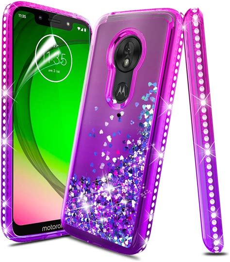 Moto G7 Play Case Glitter Liquid Quicksand Floating Flowing Sparkle Flexible Screen