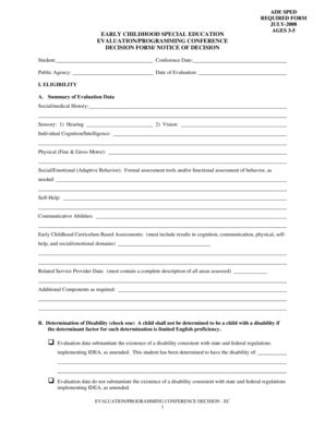 Fillable Online Arksped K12 Ar EC EVALUATION PROG CONF DESISION FORM 3