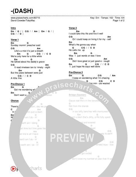 Dash Chords Pdf David Crowder Tobymac Praisecharts