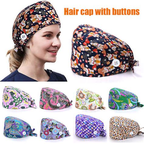 Cotton Head Cover Bouffant Hat Surgical Scrub Cap Printed Doctor Nurse