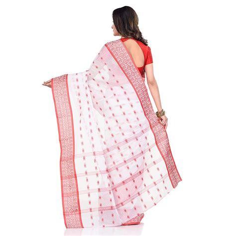 DB DESH BIDESH Women S Traditional Bengal Tant Woven Lal Paar Sada