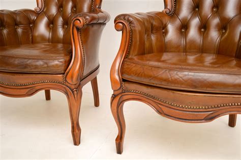 Pair Of Antique Deep Buttoned Leather Armchairs Marylebone Antiques