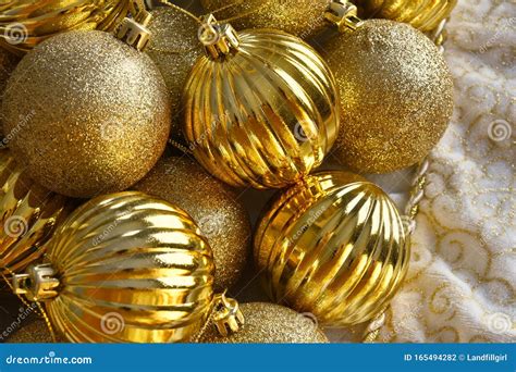 Sparkling Gold Christmas Ornaments Stock Photo Image Of Ornament