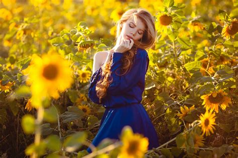 Wallpaper Sunflowers Flowers Nature Women Outdoors Field Yellow