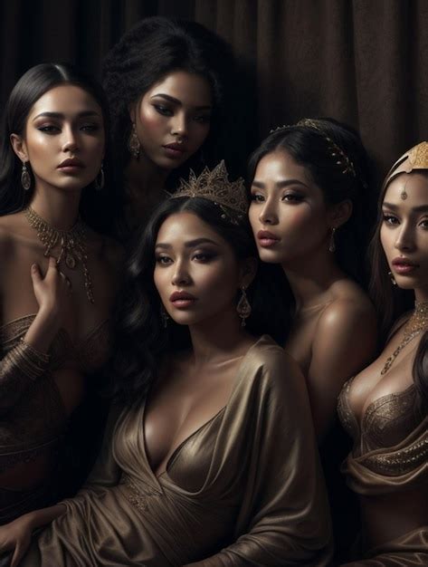 Grupo De Hermosas Mujeres Orientales Al Estilo Del Siglo Xix Foto