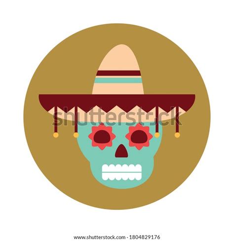 Mexican Skull Hat Traditional Decoration Block Stock Vector Royalty