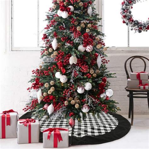 Christmas Tree Skirt, 48 inches Traditional Thick Tree Skirt with Classic Buffalo Plaid, Luxury ...