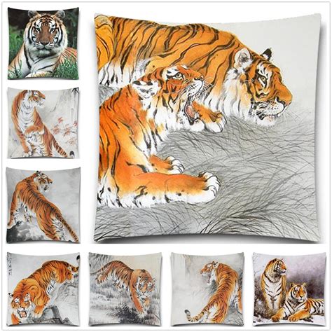 Tiger Decorative Throw Pillows Case Cotton Polyester For Sofa Car