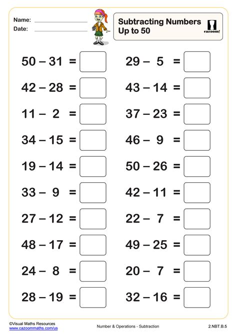 Subtracting Numbers Up To 50 2nd Grade Pdf Number And Operations