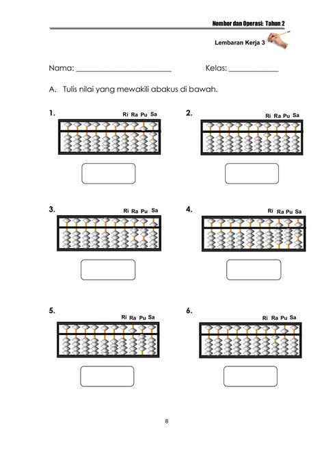 Lembaran Kerja Abakus Tahun 1 Latihan Abakus Tahun 1 Worksheet