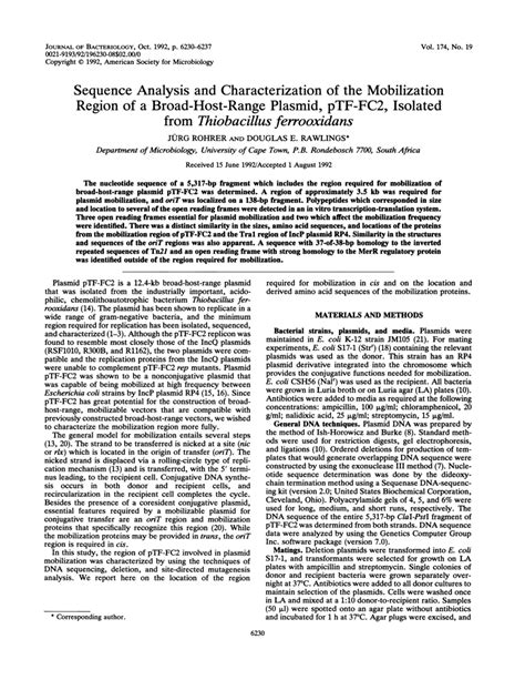 Pdf Sequence Analysis And Characterization Of The Mobilization Region