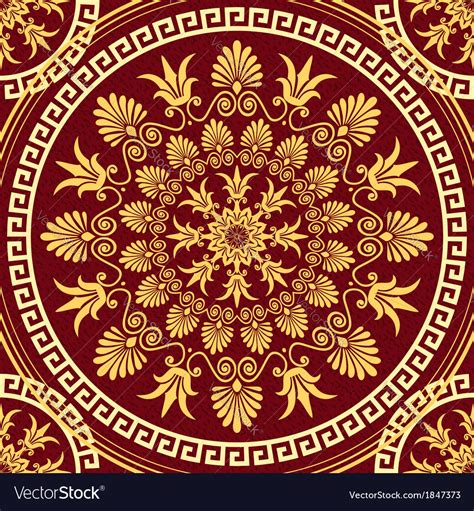 Seamless Gold Greek Ornament And Floral Pattern Vector Image