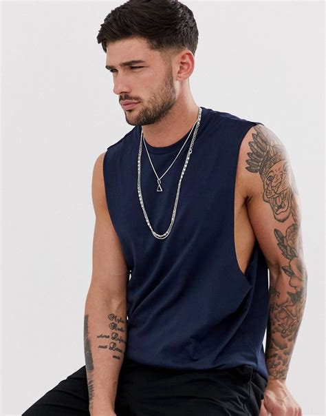 Asos Design Organic Relaxed Sleeveless T Shirt With Dropped Armhole In