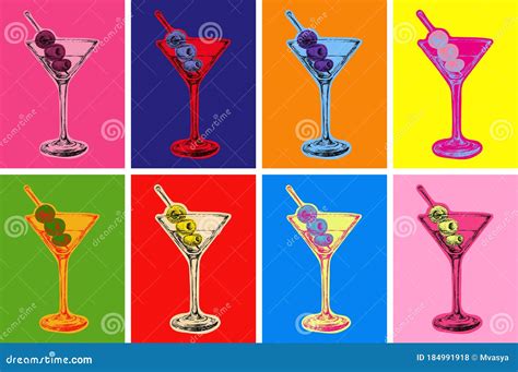 Conjunto De Cocteles Martini De Color Con Ilustración Vectorial De