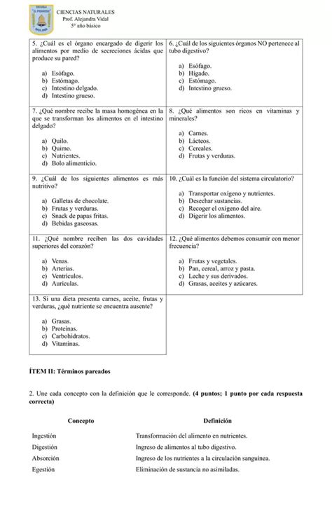 Ciencias Naturales Evaluación Sumativa Unidad 2 Profe Social