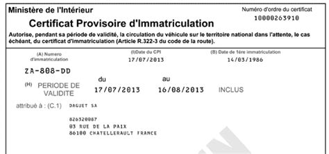 Carte Grise Provisoire Certificat Provisoire D Immatriculation Cpi