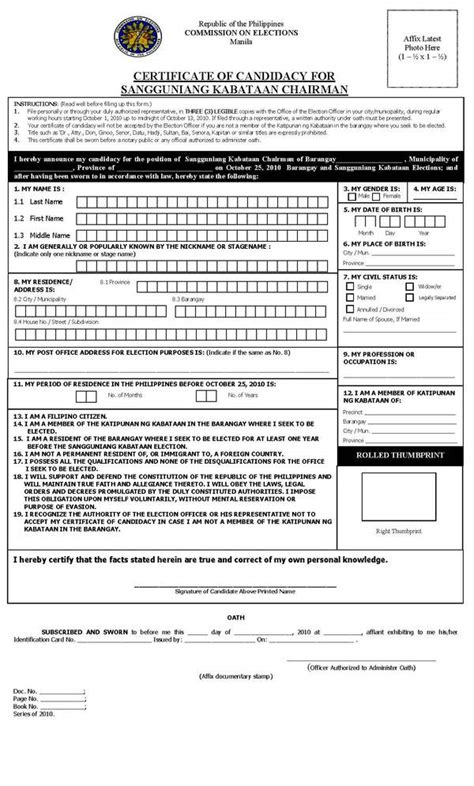 Certificate Of Candidacy For Sk Chairman And Kagawad Bukidnon Online