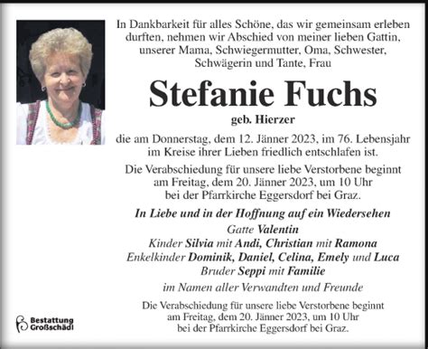 Traueranzeigen Von Stefanie Fuchs Trauer Kleinezeitung At