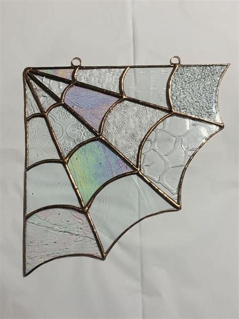 Stained Glass Spiderweb Corner Piece Etsy Stained Glass Glass