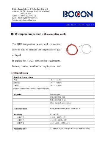 RTD Temperature Sensor Pt100 TM1101 Nanjing Bocon Science